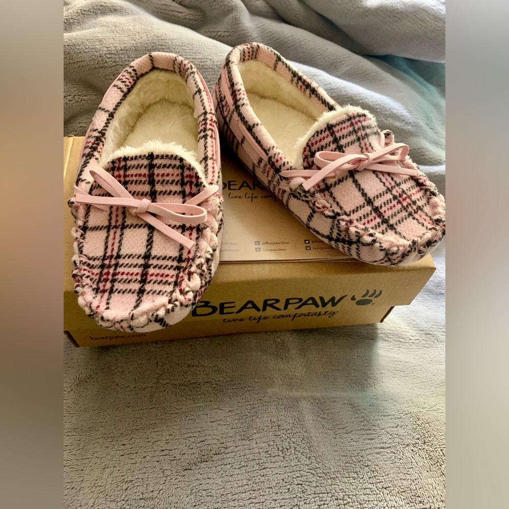 BEARPAW Little Girls Sawyer I| Moccasin Slippers (S(11-12); Pink Plaid)